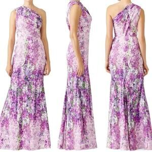BADGLEY MISCHKA Purple Floral Orchid One Shoulder Gown Dress size 6